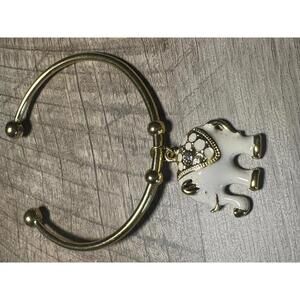 Elegant Gold-Tone Elephant Charm Bangle Bracelet